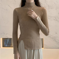 Slim Semi-Turtleneck Button Pullover