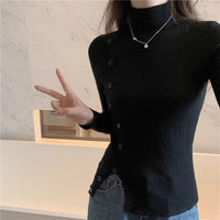 Slim Semi-Turtleneck Button Pullover