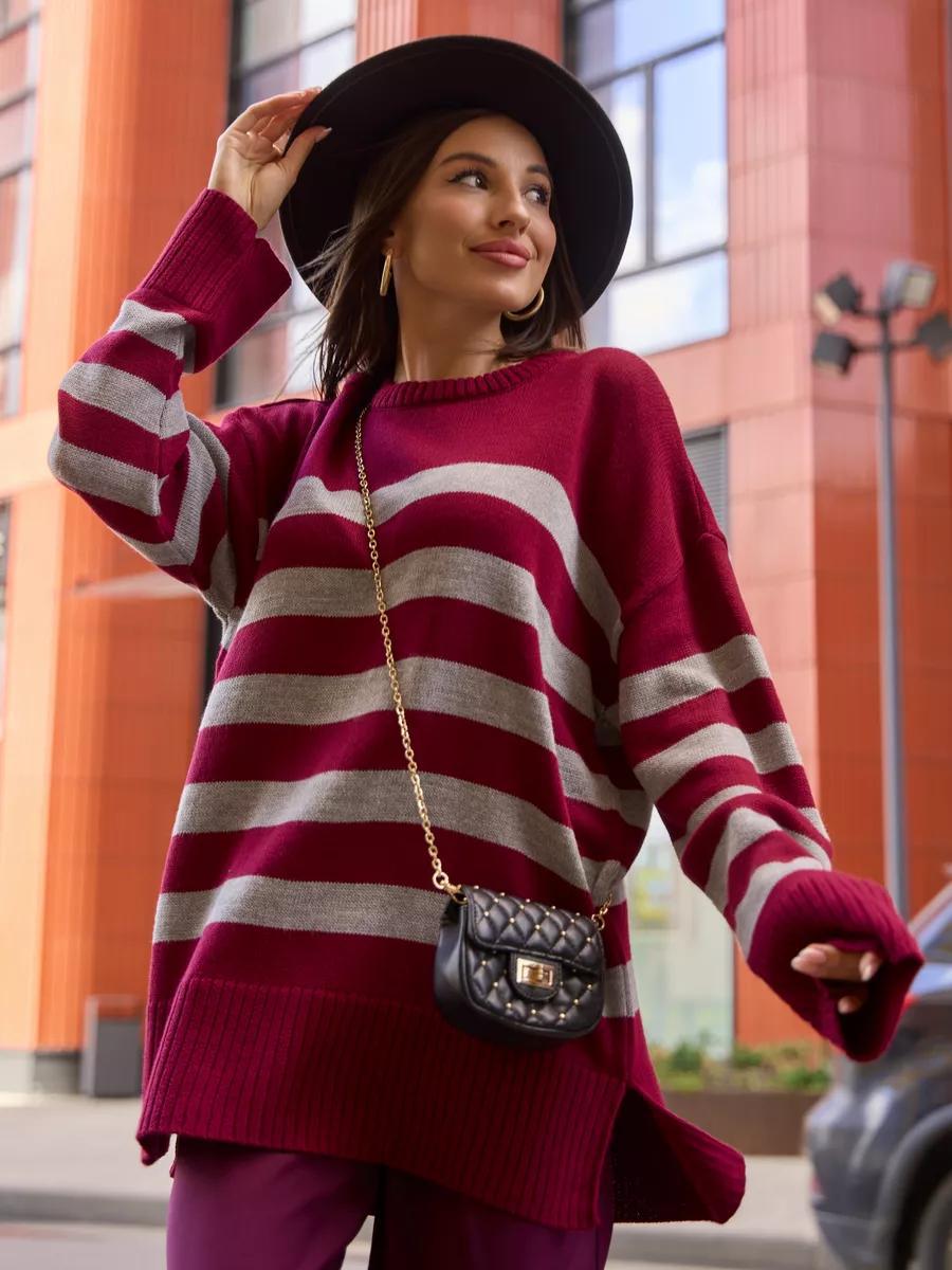 Loose Striped Crew Neck Pullover