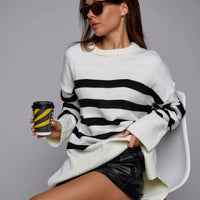 Loose Striped Crew Neck Pullover