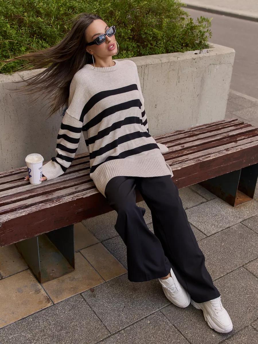 Loose Striped Crew Neck Pullover