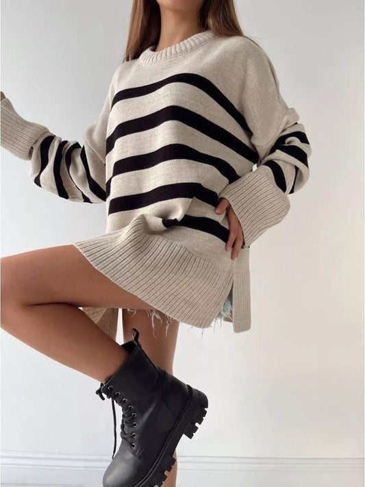 Loose Striped Crew Neck Pullover