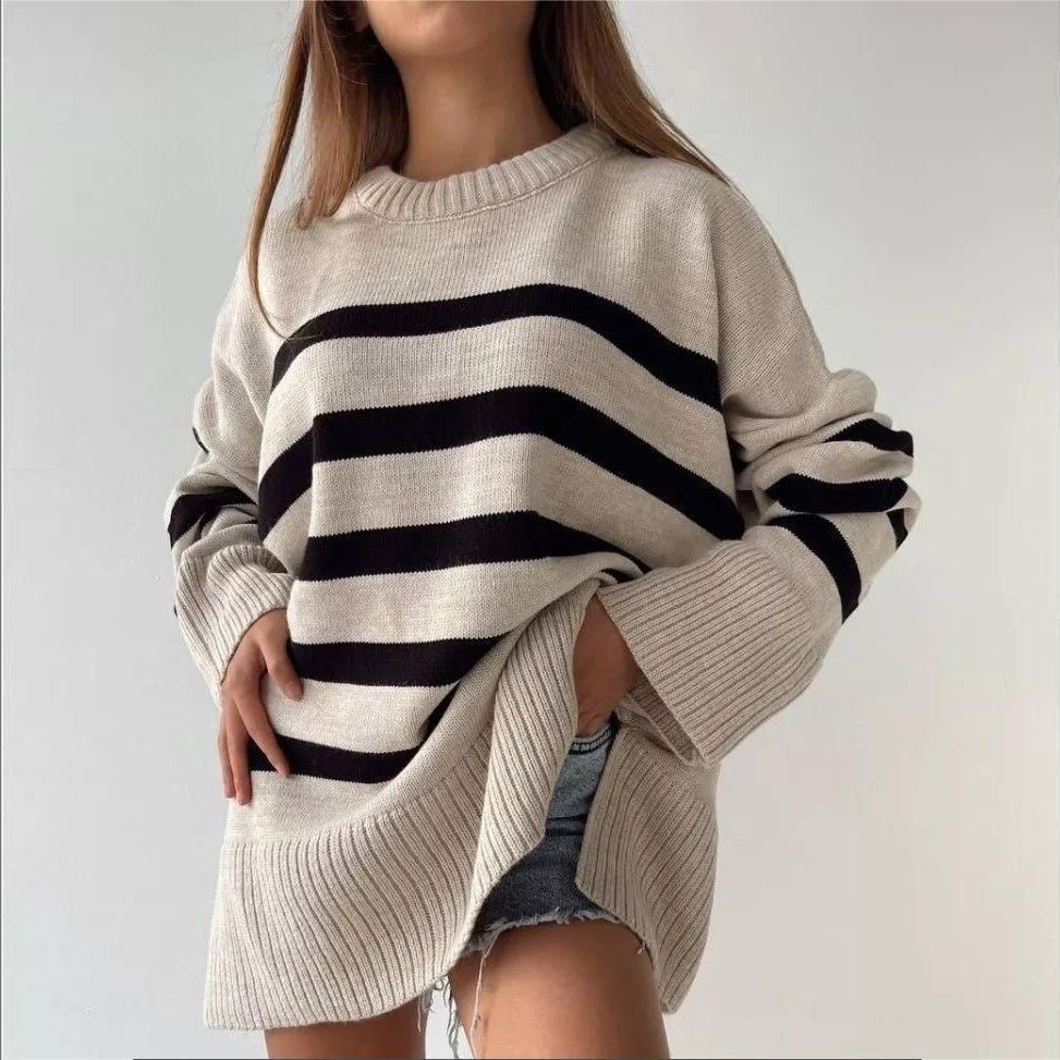 Loose Striped Crew Neck Pullover