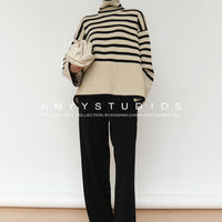 Loose Striped Turtleneck Pullover