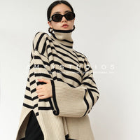 Loose Striped Turtleneck Pullover