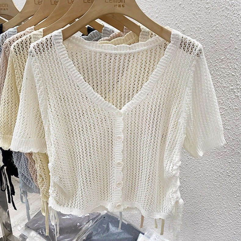 Ice Silk 3/4 Sleeve Drawstring Cardigan