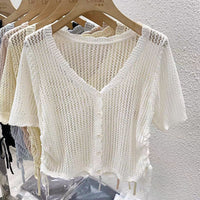 Ice Silk 3/4 Sleeve Drawstring Cardigan