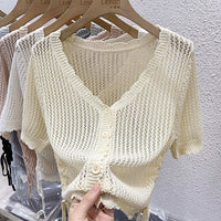 Ice Silk 3/4 Sleeve Drawstring Cardigan