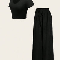 V-Neck Tee & Wide-Leg Pants Set