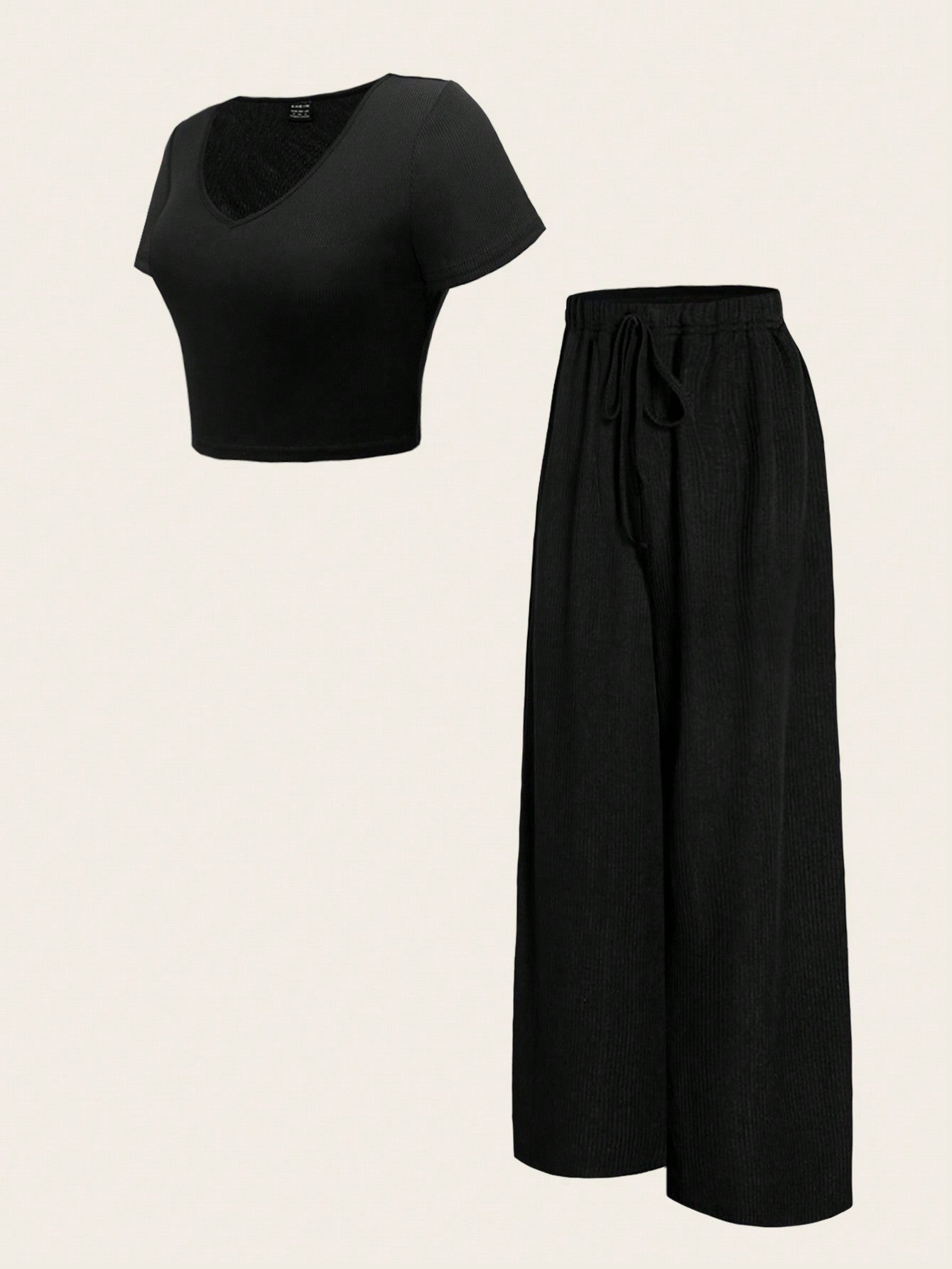 V-Neck Tee & Wide-Leg Pants Set