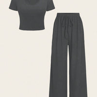V-Neck Tee & Wide-Leg Pants Set