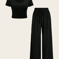 V-Neck Tee & Wide-Leg Pants Set