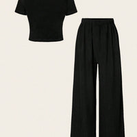 V-Neck Tee & Wide-Leg Pants Set