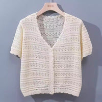 Women’s Ice Curve V-Neck Hollow-Out Short Cardigan