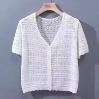Women’s Ice Curve V-Neck Hollow-Out Short Cardigan