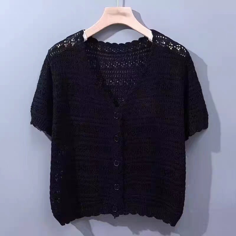 Women’s Ice Curve V-Neck Hollow-Out Short Cardigan