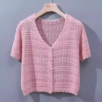 Women’s Ice Curve V-Neck Hollow-Out Short Cardigan