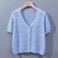 Women’s Ice Curve V-Neck Hollow-Out Short Cardigan