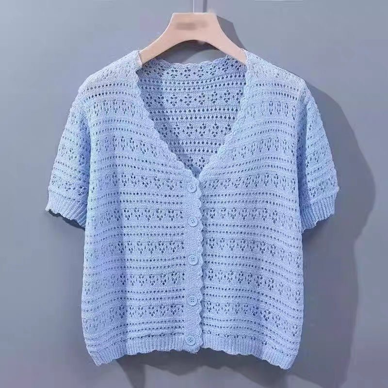 Women’s Ice Curve V-Neck Hollow-Out Short Cardigan