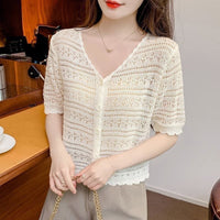 Women’s Ice Curve V-Neck Hollow-Out Short Cardigan