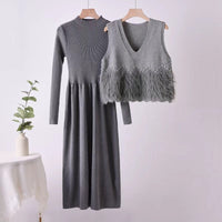 Mid-Long Knit Sweater & Skirt Set