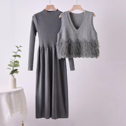 Mid-Long Knit Sweater & Skirt Set