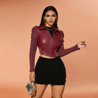 Slim Short PU Splicing Jacket