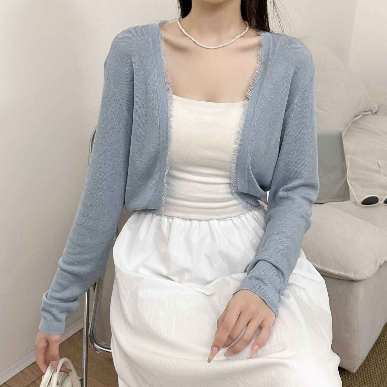 Thin Tencel Rough Edge Shawl Cardigan