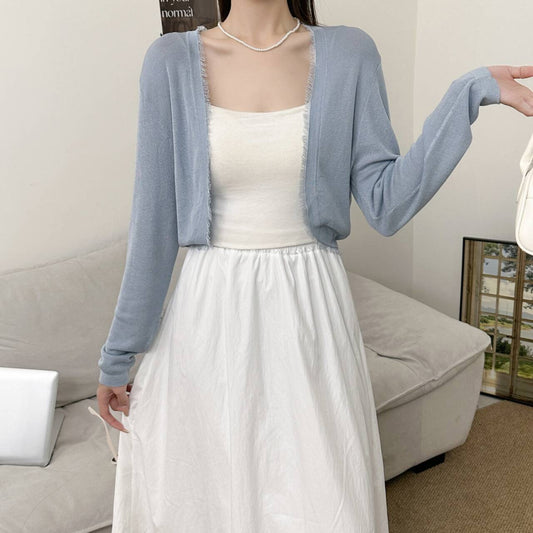 Thin Tencel Rough Edge Shawl Cardigan