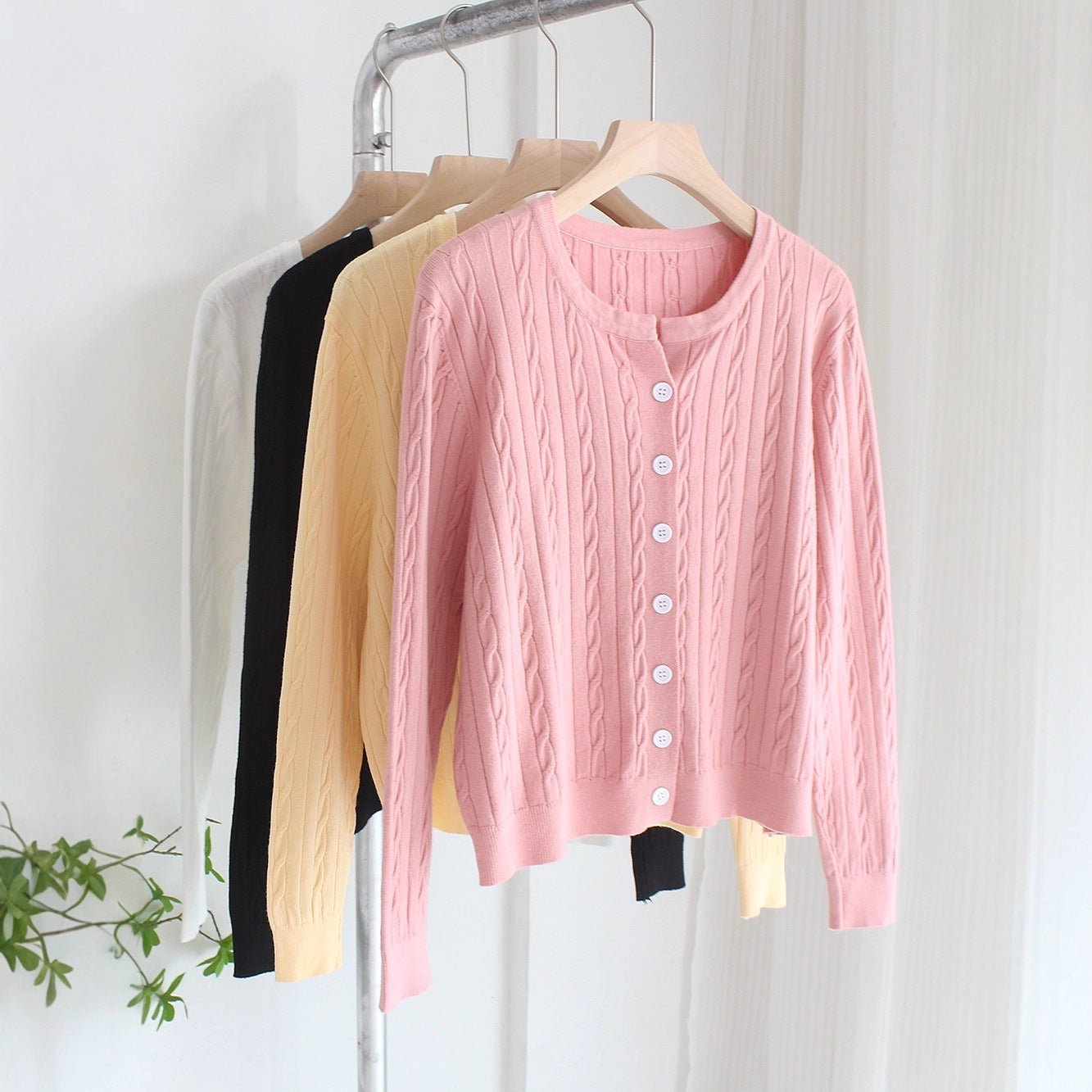 Slim Jacquard Crew Neck Cardigan