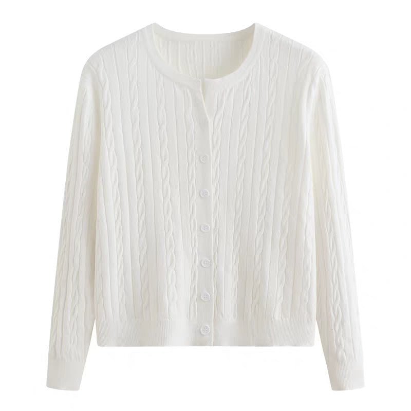 Slim Jacquard Crew Neck Cardigan