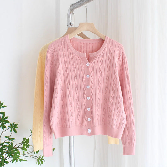 Slim Jacquard Crew Neck Cardigan