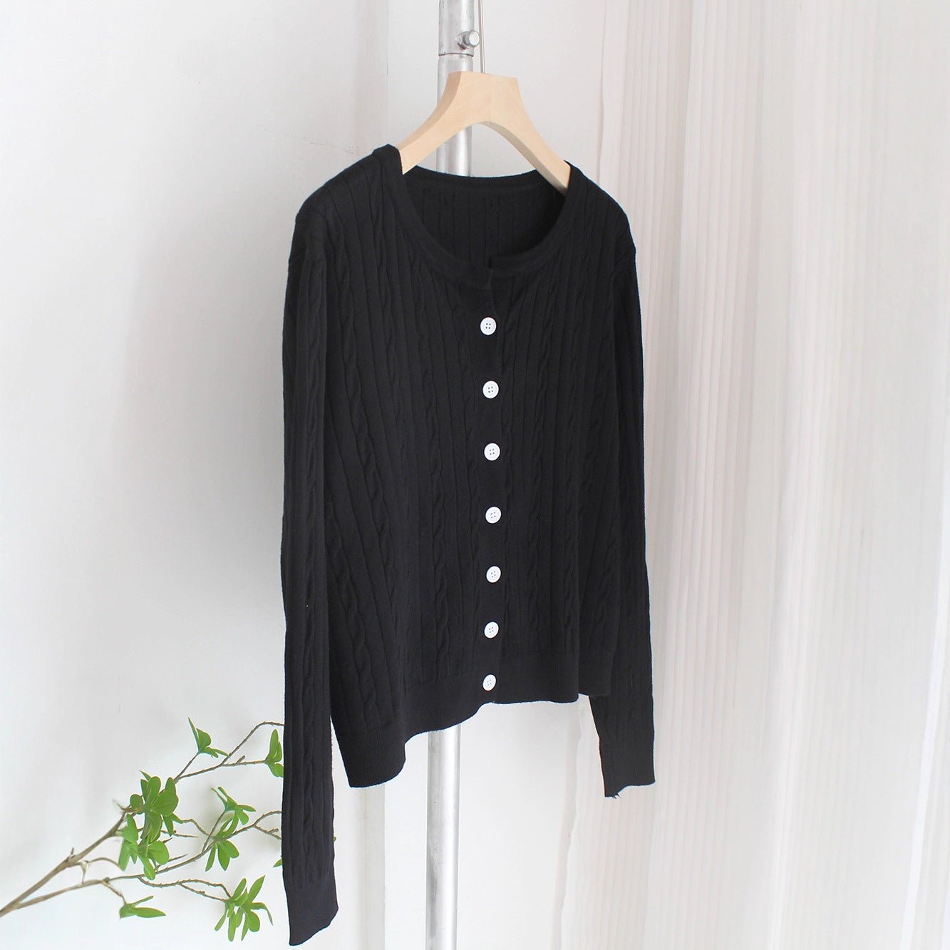 Slim Jacquard Crew Neck Cardigan