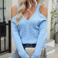 Twisted off-shoulder V-neck sweater