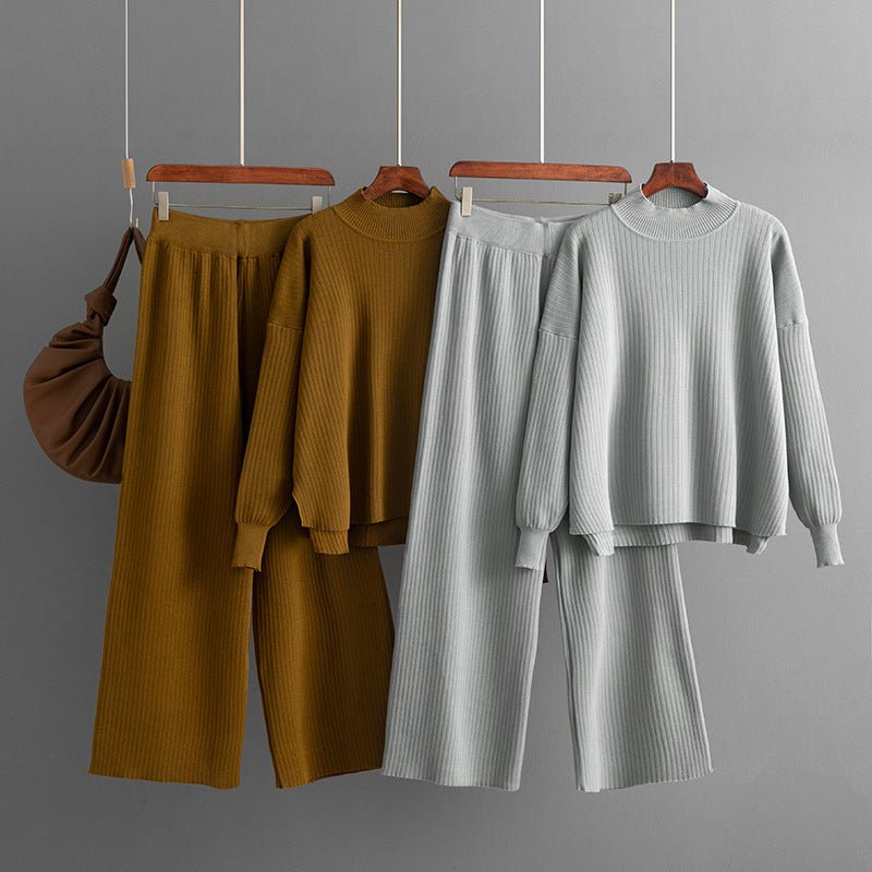 Loose Solid Knit Sweater Two-Piece Set