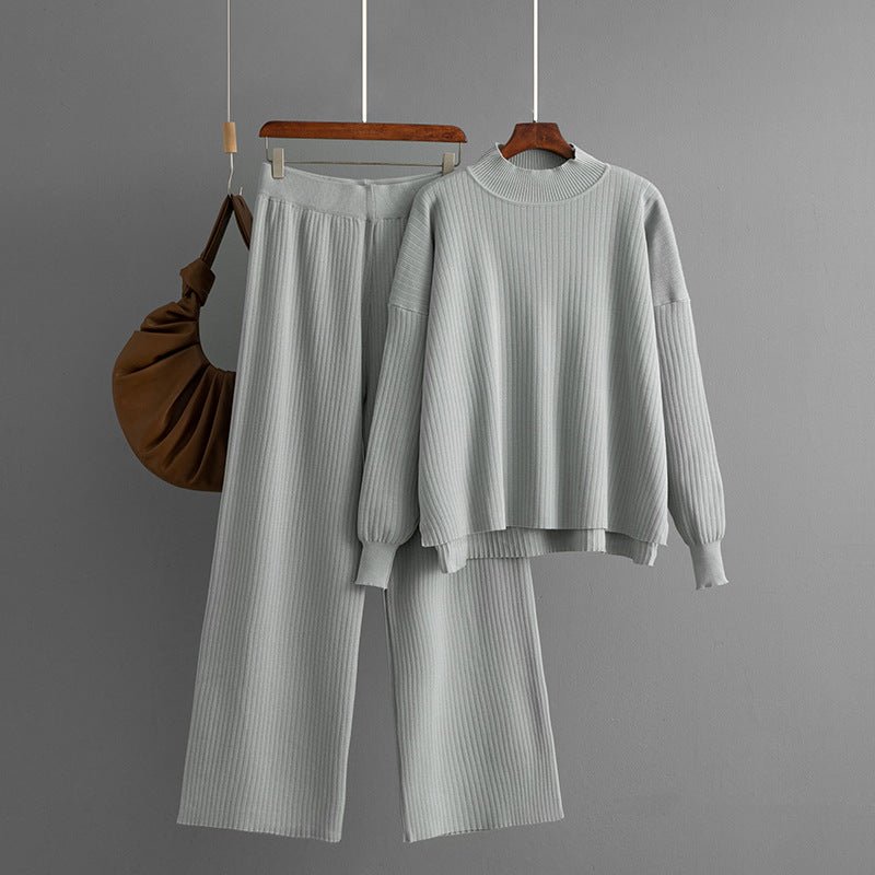 Loose Solid Knit Sweater Two-Piece Set