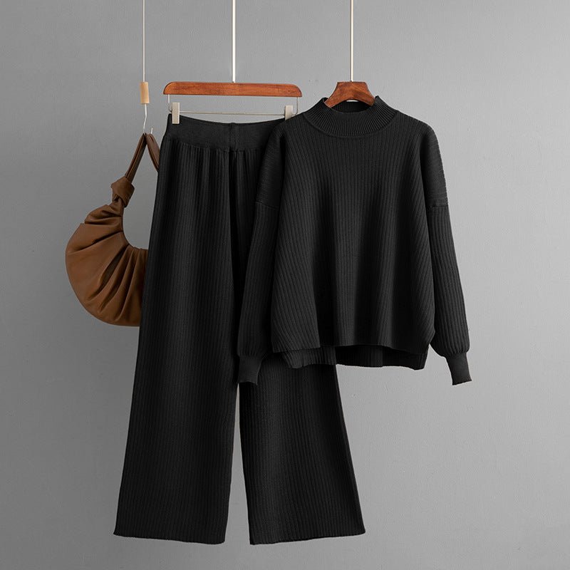 Loose Solid Knit Sweater Two-Piece Set