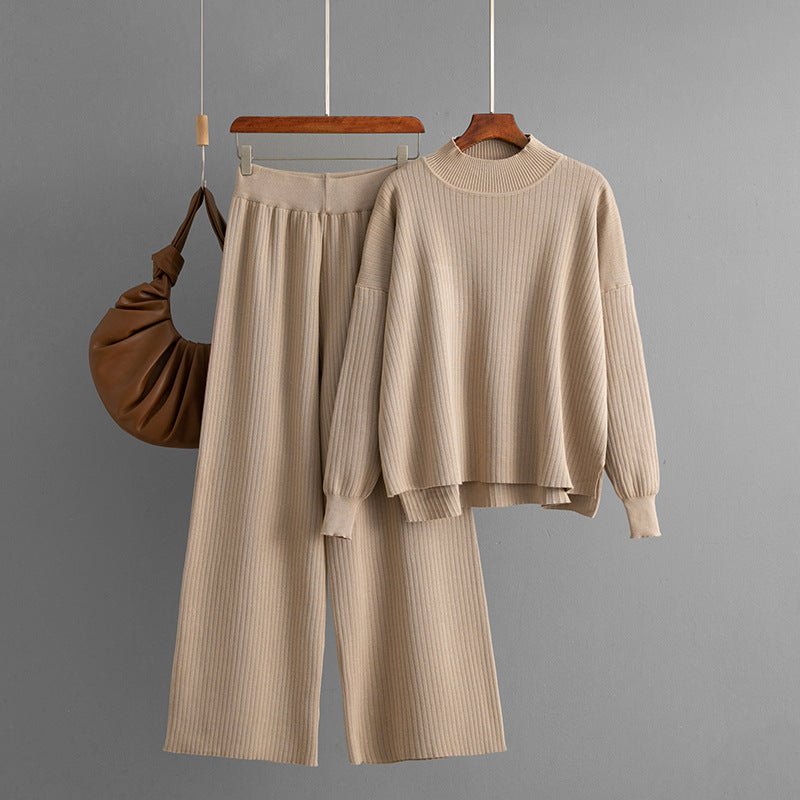 Loose Solid Knit Sweater Two-Piece Set