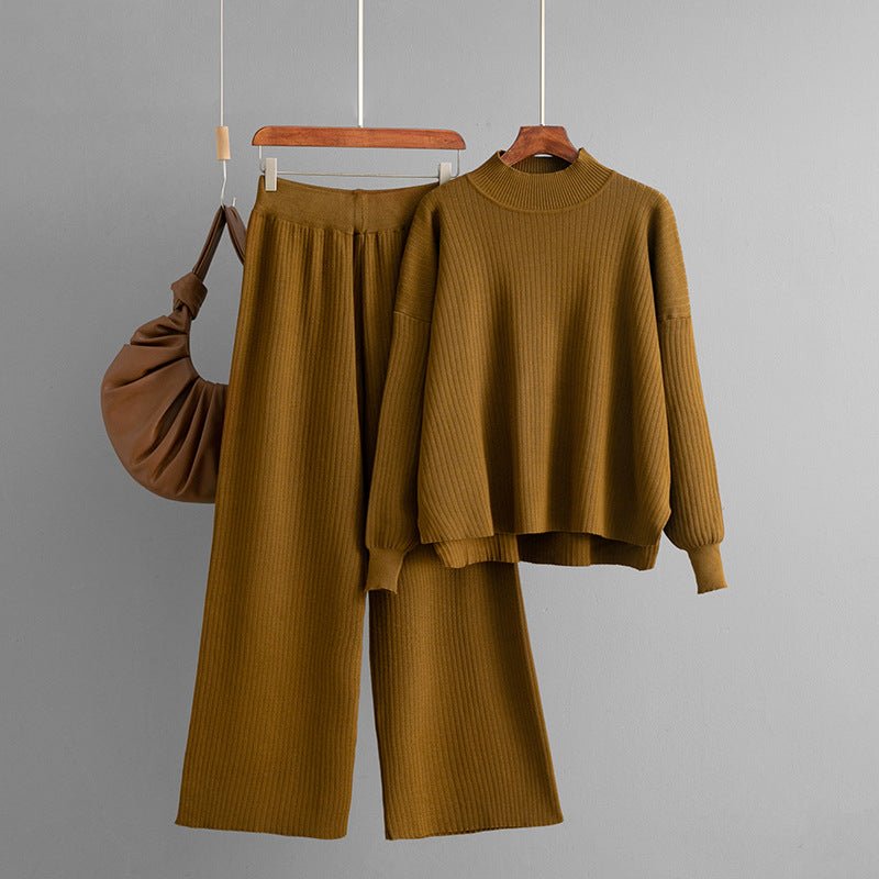 Loose Solid Knit Sweater Two-Piece Set