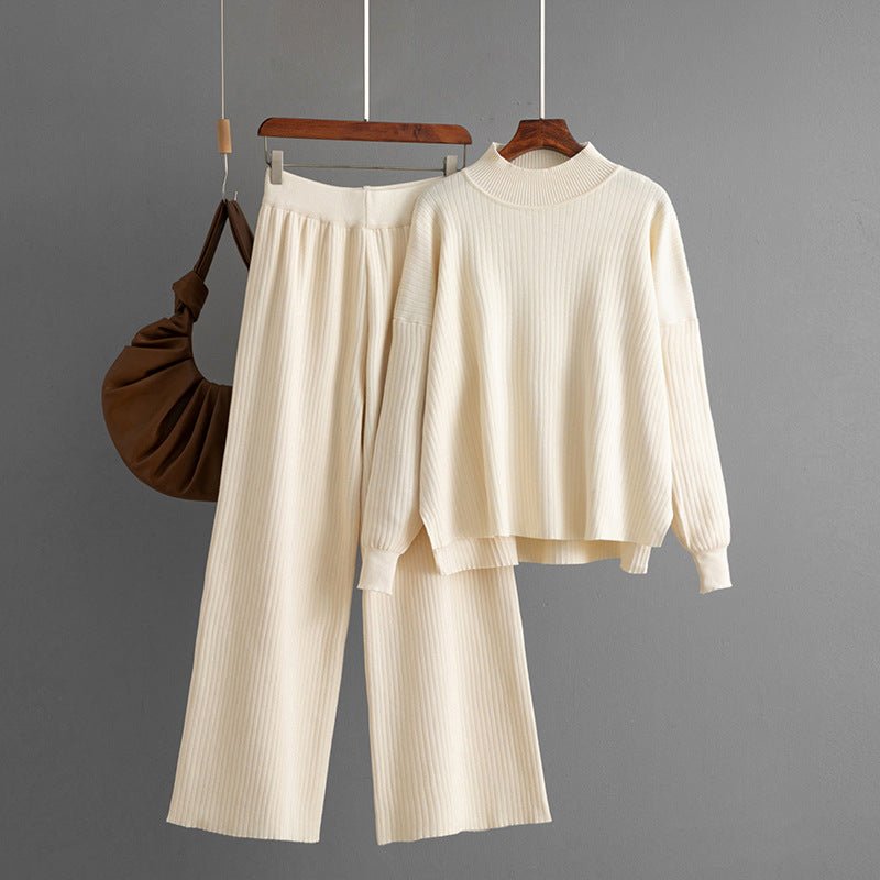 Loose Solid Knit Sweater Two-Piece Set