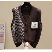 V-Neck Sleeveless Knit Vest Cardigan