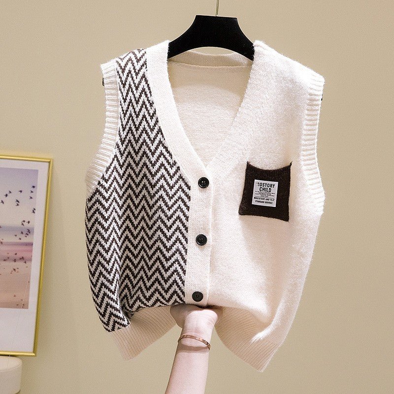 V-Neck Sleeveless Knit Vest Cardigan