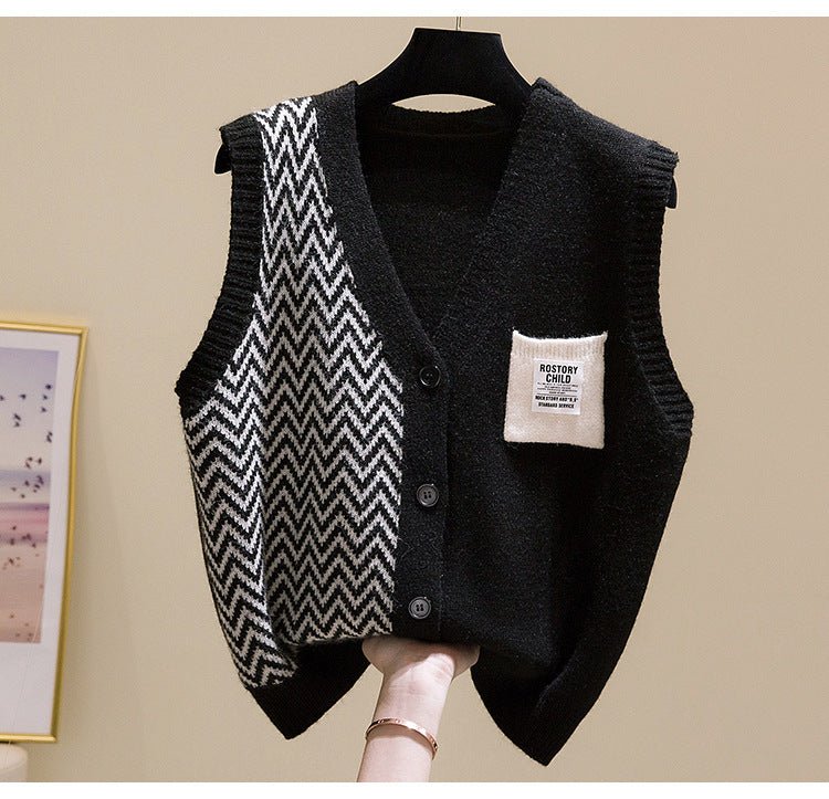 V-Neck Sleeveless Knit Vest Cardigan