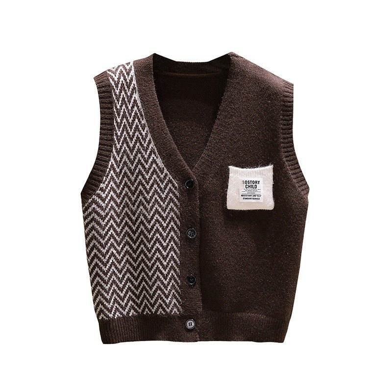 V-Neck Sleeveless Knit Vest Cardigan