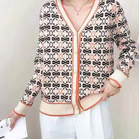 Patterned V-Neck Button Cardigan