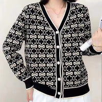 Patterned V-Neck Button Cardigan