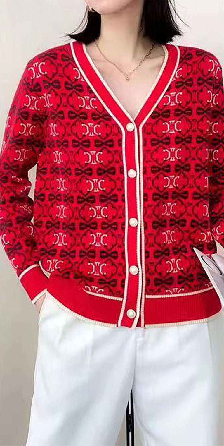 Patterned V-Neck Button Cardigan