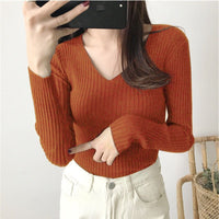 Ribbed V-Neck Winter Top