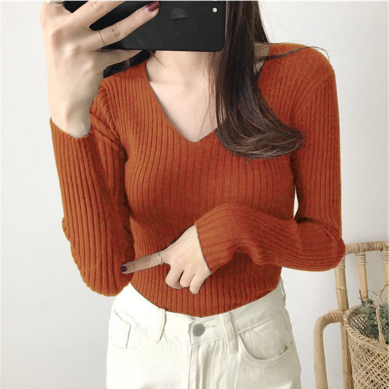 Ribbed V-Neck Winter Top