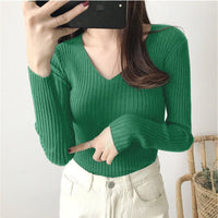 Ribbed V-Neck Winter Top